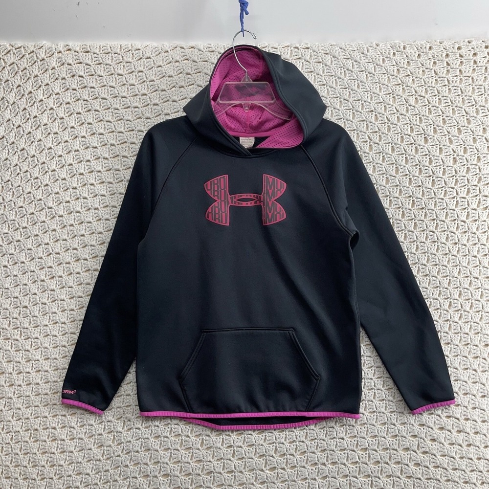 Under Armour Coldgear Loose‎ Hoodie Sweatshirt Pullover Youth Sz YXL Black Pink